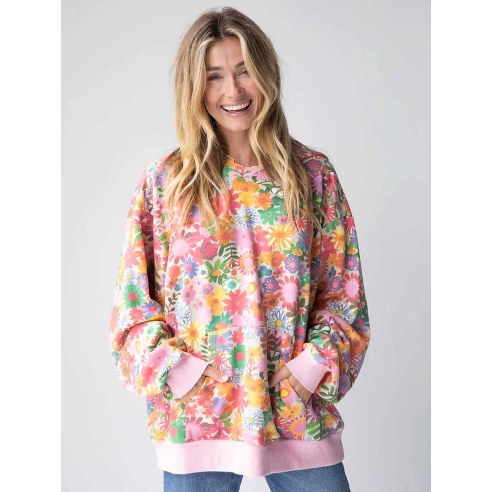 Natural Life Oversized Printed Hoodie Sweatshirt Long Sleeve Size S/M Multicolor